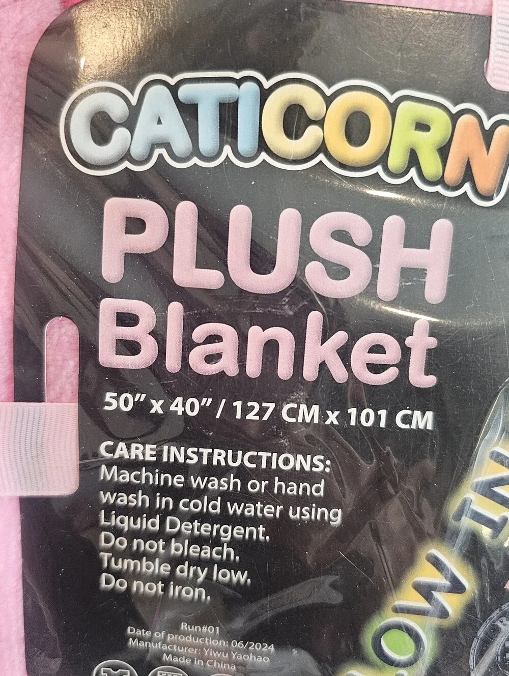 Caticorn Glow-In-The Dark Pink Plush Rainbow Cat Blanket Size 50